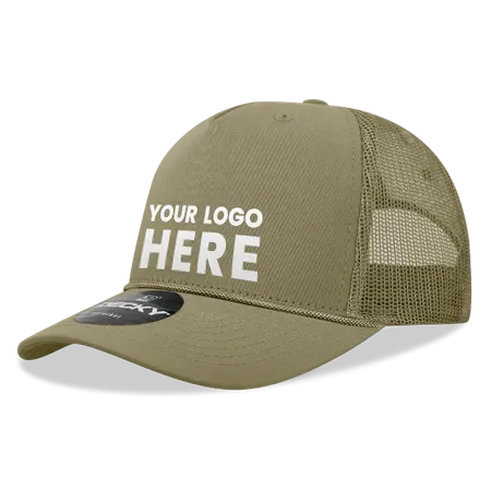 Decky 6040 - 5 Panel Mid Profile Structured Cotton/Poly Blend Trucker w/Rope - Custom T-Shirt Today
