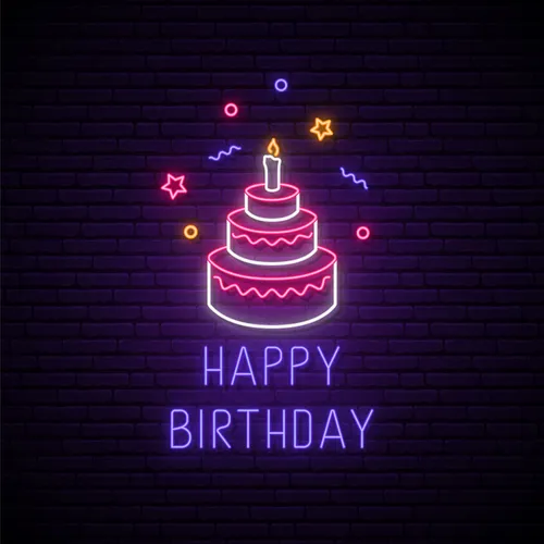 Happy Birthday with Cake Neon Sign - Custom T-Shirt Today
