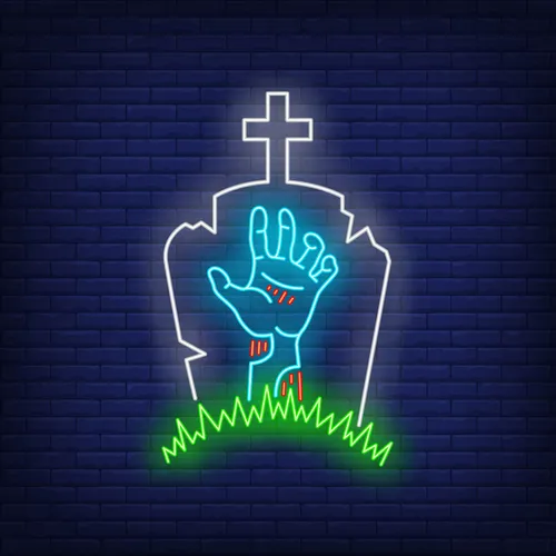 Gravestone Zombie Hand Neon Sign - Custom T-Shirt Today