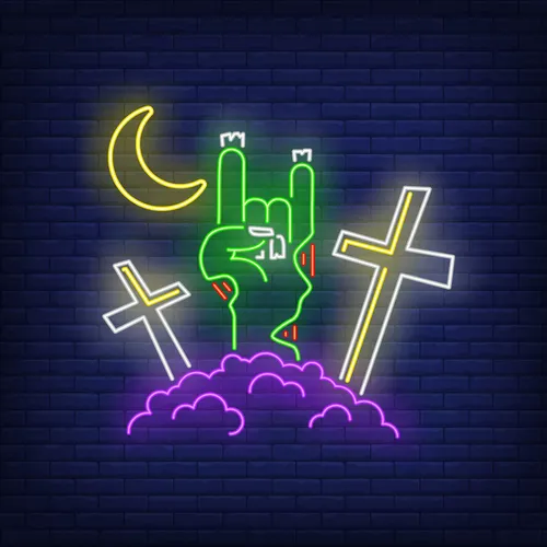 Devil Horn Zombie Hand Gesture Neon Sign - Custom T-Shirt Today