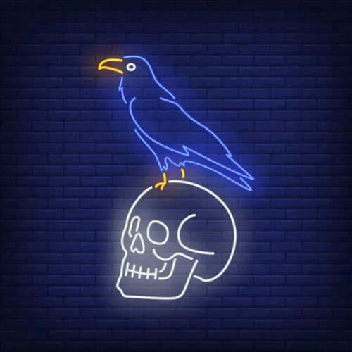 Crow Sitting Human Skull Neon Sign - Custom T-Shirt Today