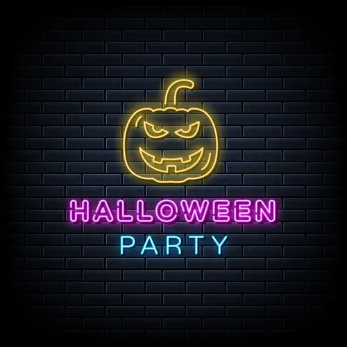 Halloween Party Neon Sign with Pumpkin - Custom T-Shirt Today