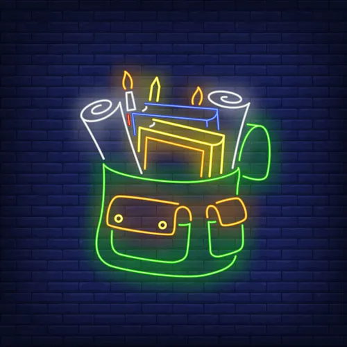 Backpack With Stationery Neon Sign - Custom T-Shirt Today