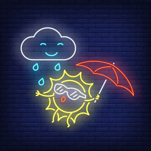 Cartoon Sun With Umbrella Rain Neon Sign - Custom T-Shirt Today
