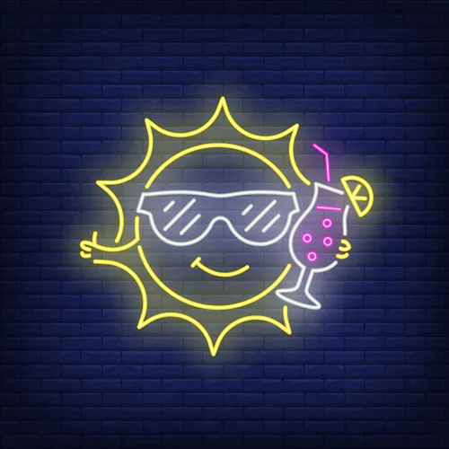 Cartoon Sun Drinking Cocktail Neon Sign - Custom T-Shirt Today