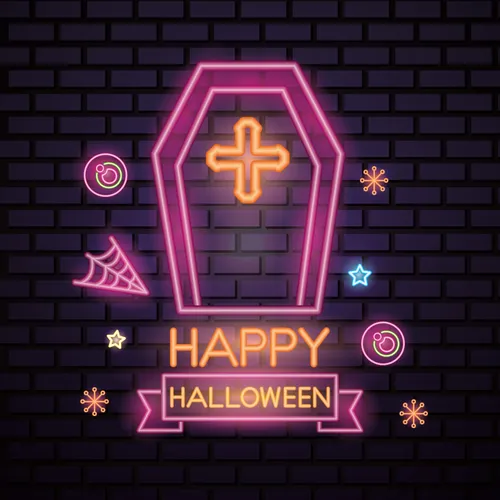 Pink Halloween Coffin Cross Neon Sign - Custom T-Shirt Today