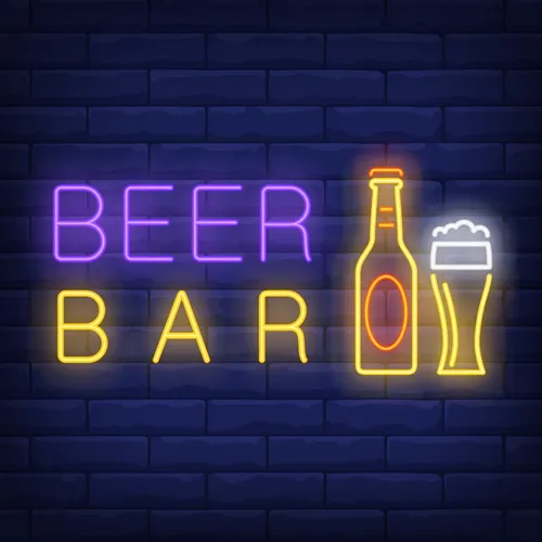 Beer & Bar with Bottle & Glass Neon - Custom T-Shirt Today