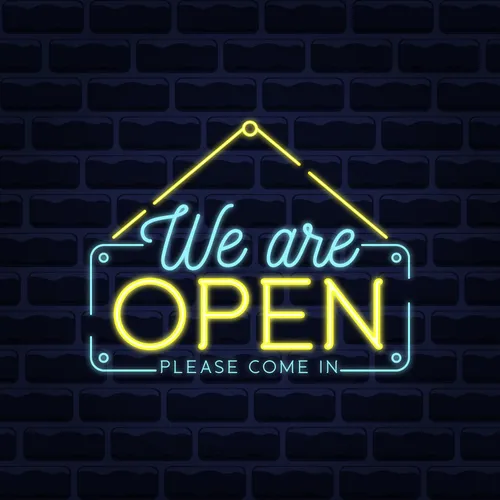 We Are Open Blue and Yellow Neon Sign - Custom T-Shirt Today