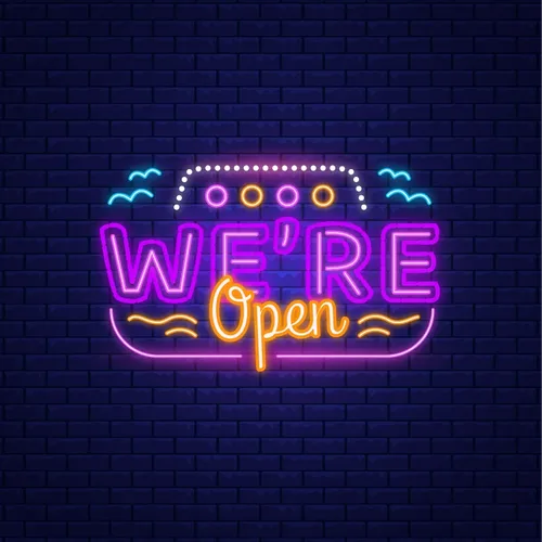 We're Open with Wave Lines Neon Sign - Custom T-Shirt Today