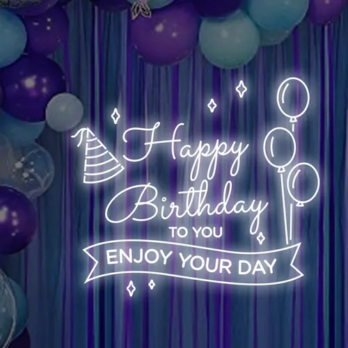 Happy Birthday Enjoy Your Day Neon Sign - Custom T-Shirt Today