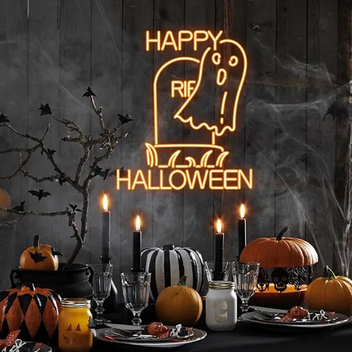Happy Halloween Ghost Neon Sign - Custom T-Shirt Today