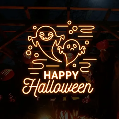 Happy Halloween Two Ghosts Neon Sign - Custom T-Shirt Today