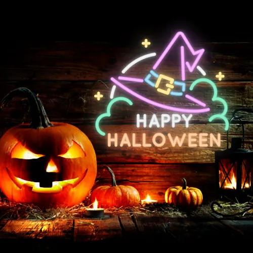 Happy Halloween Hat Neon Sign - Custom T-Shirt Today