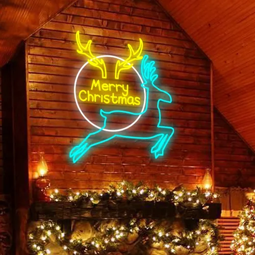 Merry Christmas Deer Neon Sign - Custom T-Shirt Today