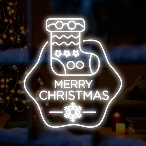 Merry Christmas Handmade Sock Neon Sign - Custom T-Shirt Today