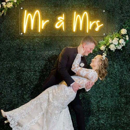 Mr & Mrs Neon Sign - Custom T-Shirt Today