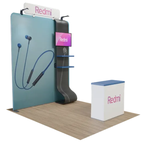 Custom Media Display with TV Stand Tension Fabric 8' x 8' - Custom T-Shirt Today