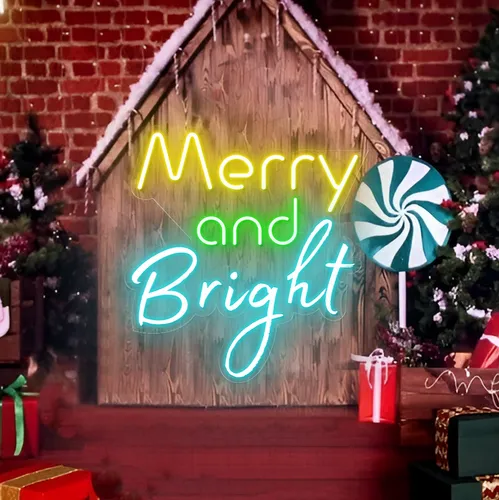 Merry & Bright Neon Sign - Custom T-Shirt Today