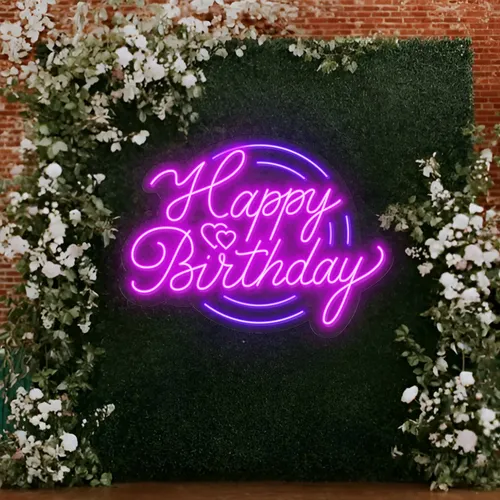 Happy Birthday Purplish Neon Sign - Custom T-Shirt Today