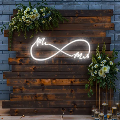 Mr and Mrs Infinity Wedding Neon Sign - Custom T-Shirt Today