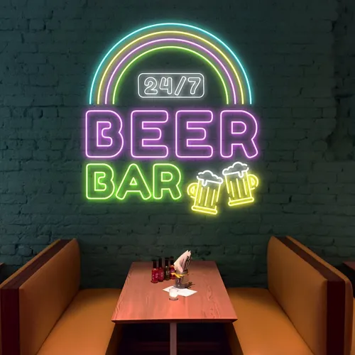 24/7 Rainbow Beer Bar Neon Sign - Custom T-Shirt Today