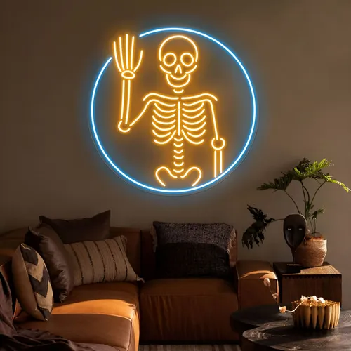 Waving Skeleton Neon Sign - Custom T-Shirt Today