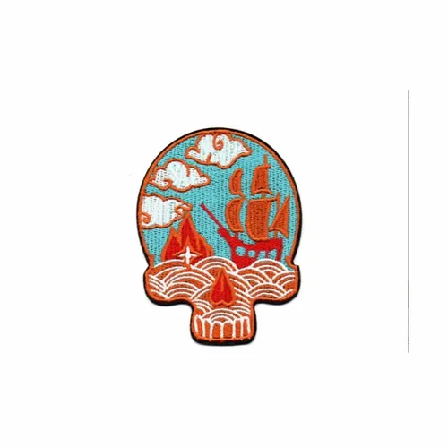 Blue and Orange Pirate Mural Skull Patch - Custom T-Shirt Today