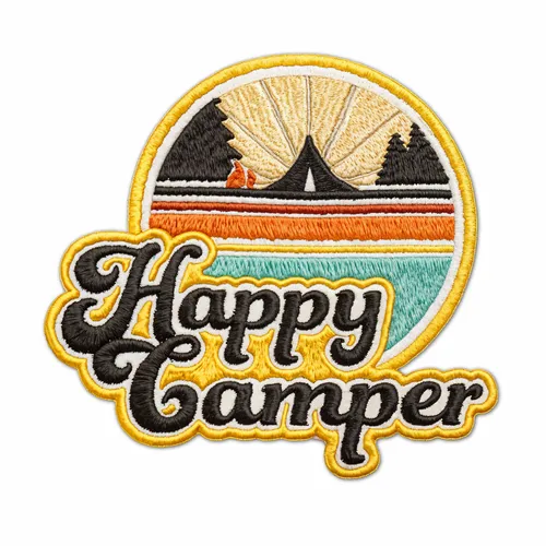 Round Happy Camper Iron On Patch - Custom T-Shirt Today