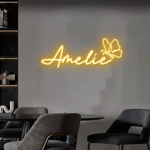 Amelie with Butterfly Neon Sign - Custom T-Shirt Today