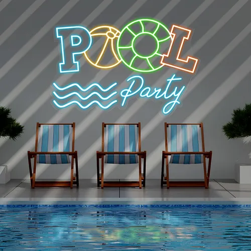 Fun Summer Pool Party Neon Sign - Custom T-Shirt Today