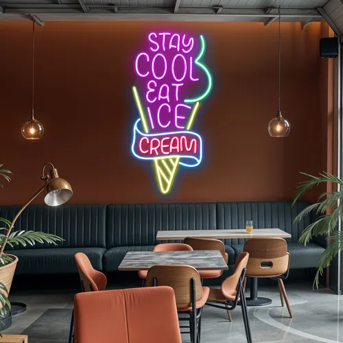Stay Cool n Eat Ice Cream Neon Sign - Custom T-Shirt Today