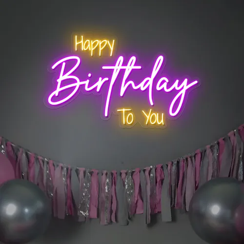 Bright Happy Birthday Neon Sign - Custom T-Shirt Today