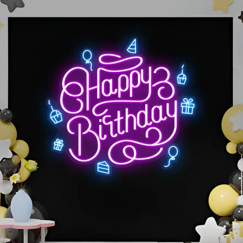 Happy Birthday Vibes Neon Sign - Custom T-Shirt Today