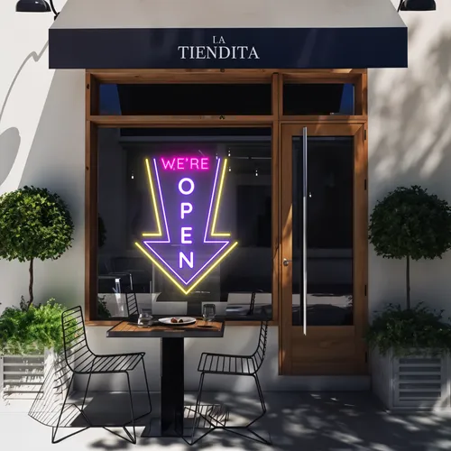 We're Open Vertical Neon Sign - Custom T-Shirt Today