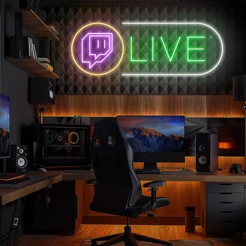 Twitch Live Streaming Neon Sign - Custom T-Shirt Today