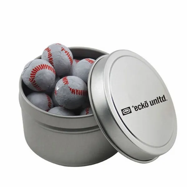 Round Tin with Chocolate Baseballs - SBF3100 - Custom T-Shirt Today