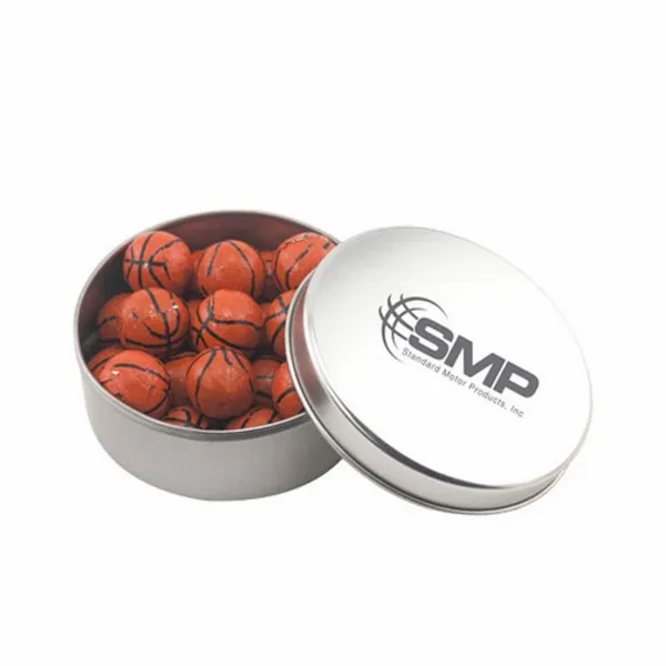 Round Tin with Chocolate Basketballs - SBF3000 - Custom T-Shirt Today