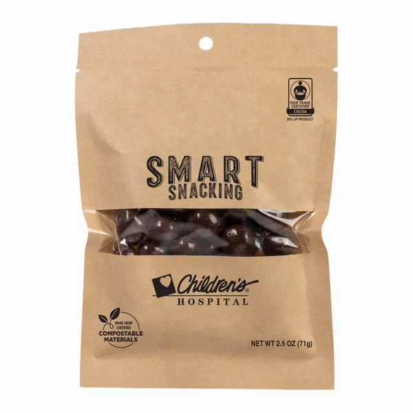 FairTrade Dark Chocolate Almonds in Compostable Kraft Pouch - Custom T-Shirt Today