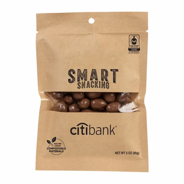 FairTrade Milk Chocolate Raisins in Compostable Kraft Pouch - Custom T-Shirt Today