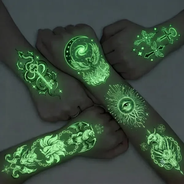Glow Tattoos with Colorful Imprint - Custom T-Shirt Today