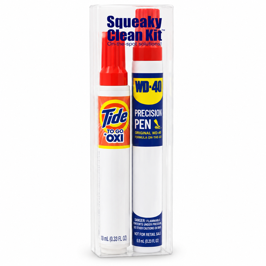 Squeaky Clean Kit - WD-40® Precision Pens and Tide® to Go + Oxi Travel Kits - Custom T-Shirt Today